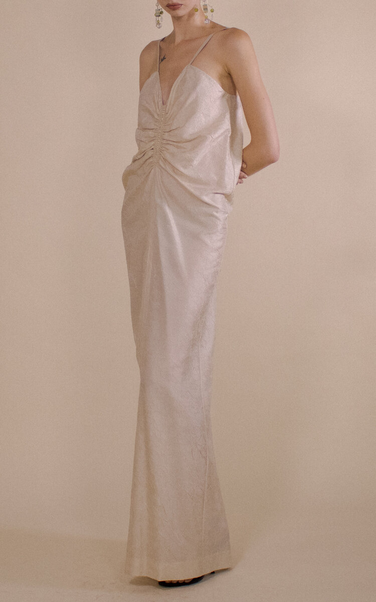Ruche Front Cami Silk Maxi Dress