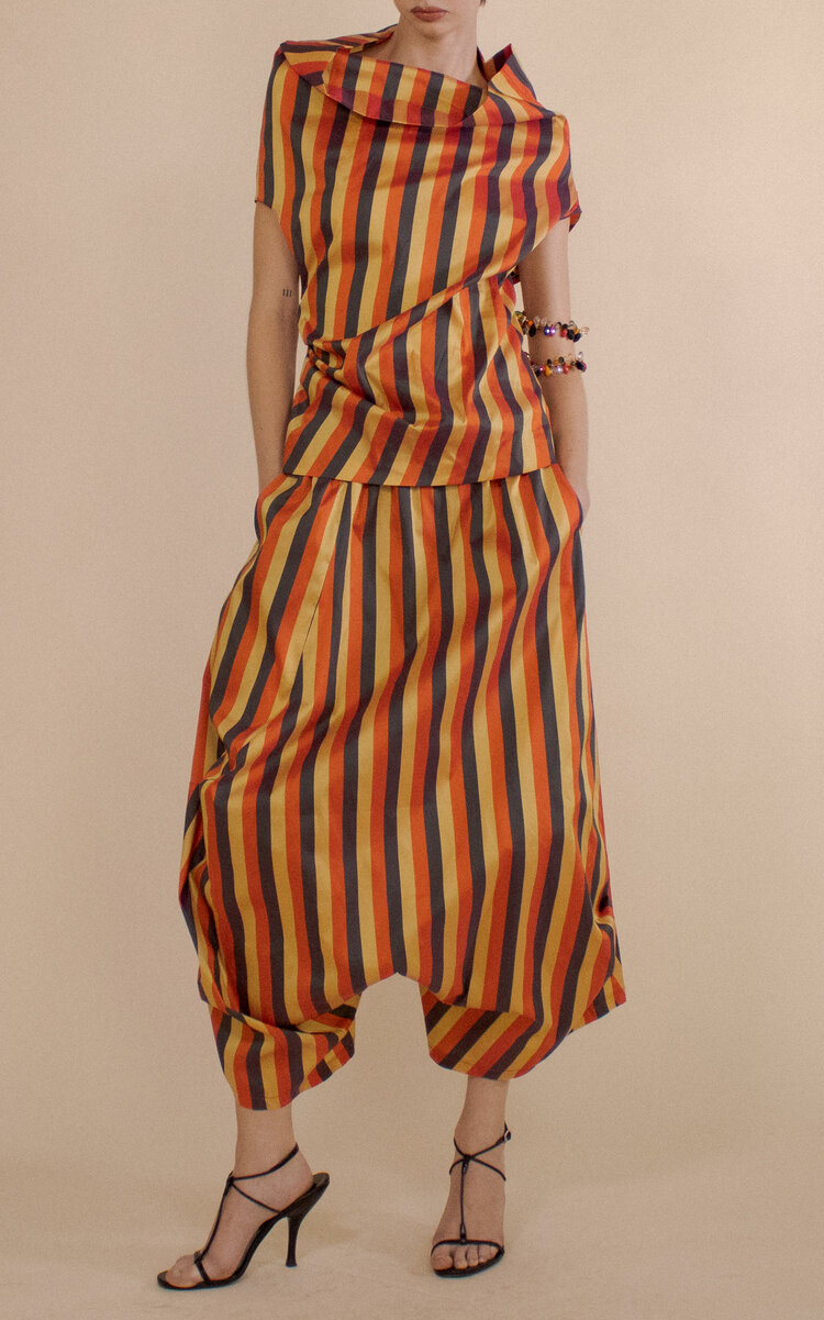 Christopher John Rogers Striped Chrysalis Silk Top In Multi