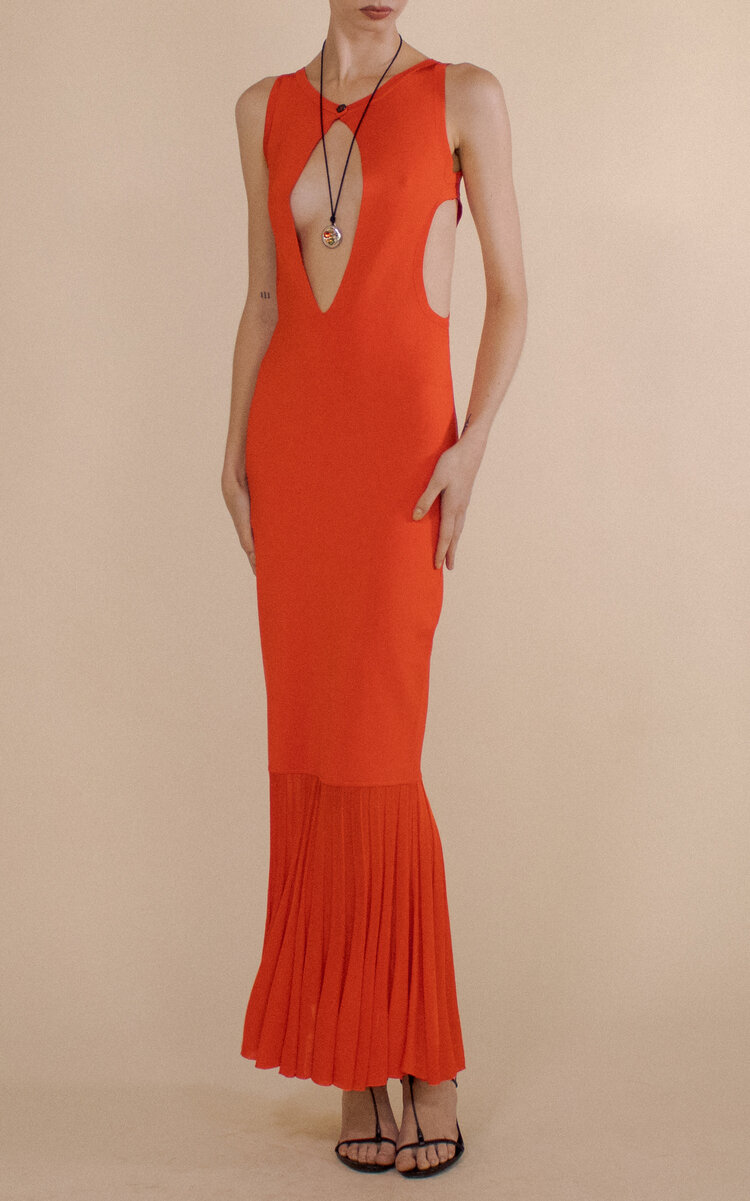 Christopher John Rogers Keyhole Fluted Maxi Dress - Moda Operandi
