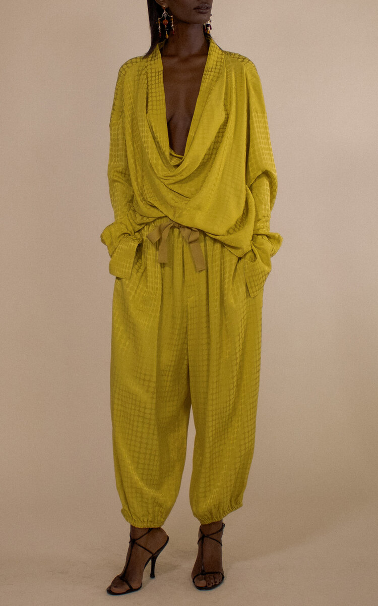 Dot Jacquard Cropped Relaxed Pants