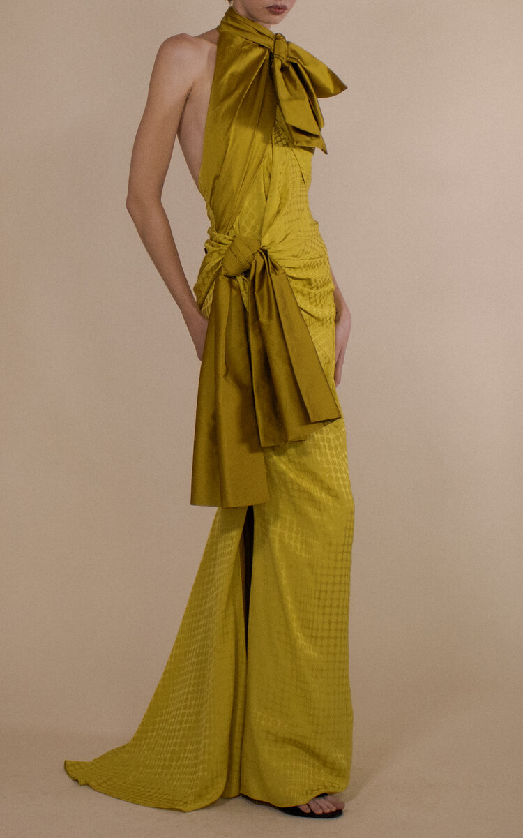 Wiggle Dot Jacquard Double Bow Gown