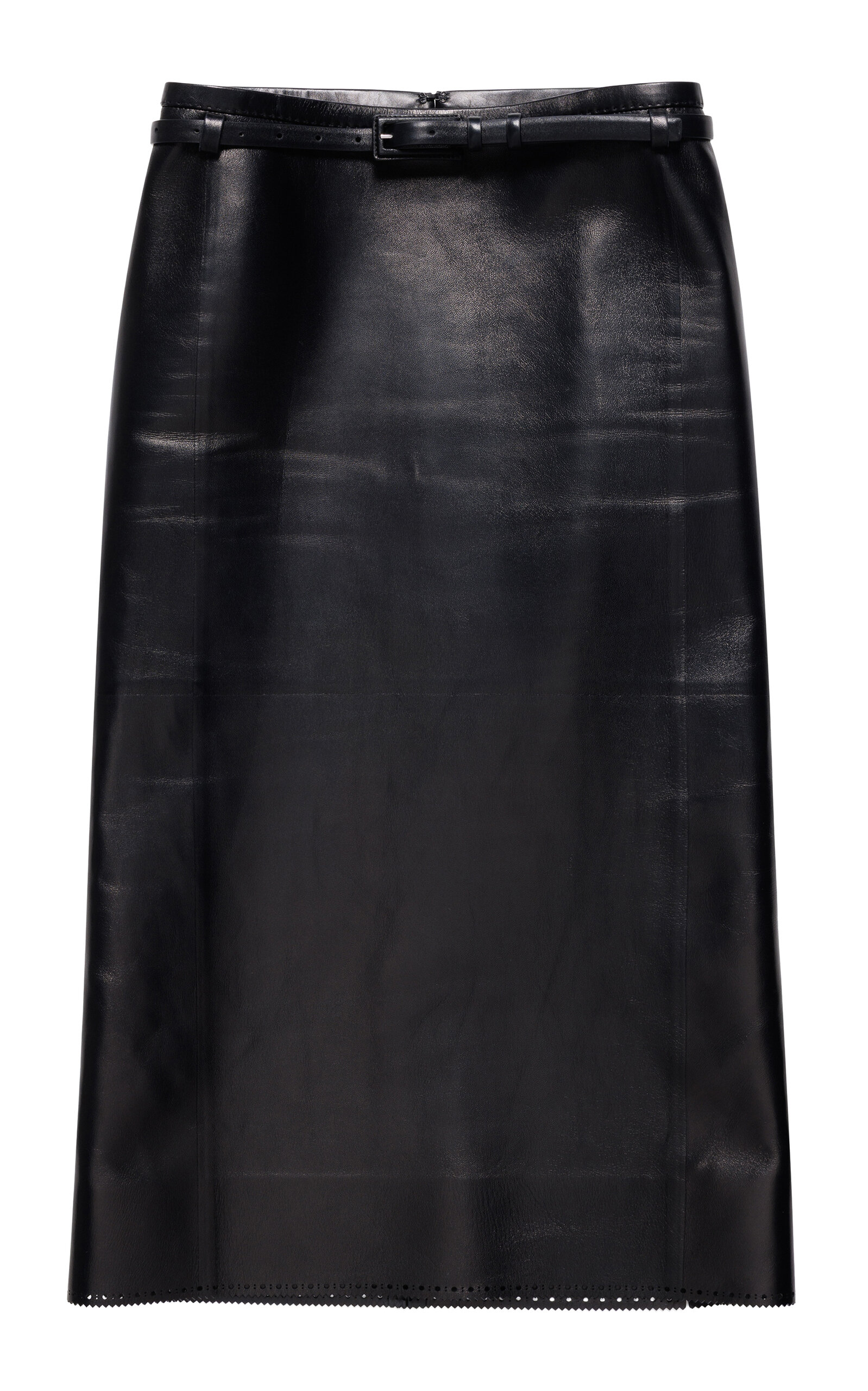Lambskin Belted Pencil Skirt