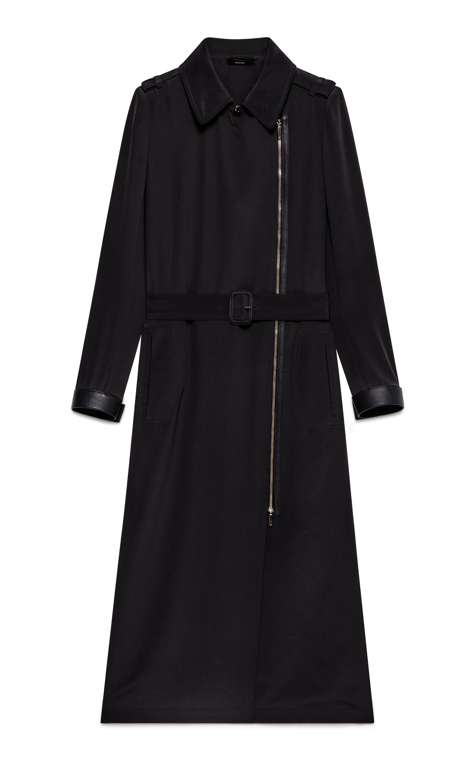 Silk Fluid Zip-Front Trench Coat
