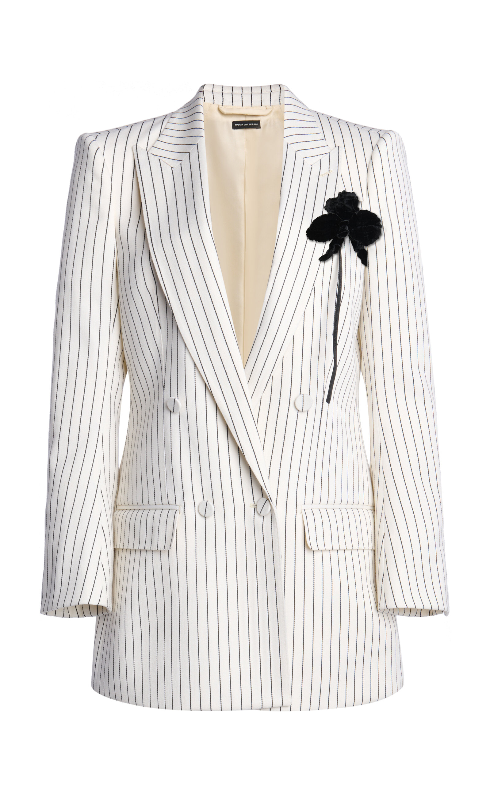 Striped Relaxed Double-Breasted Wool Blazer