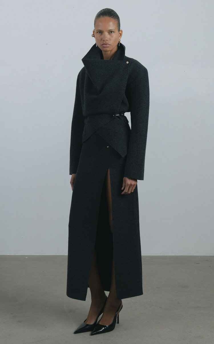 Exclusive Pin Wool Maxi Skirt