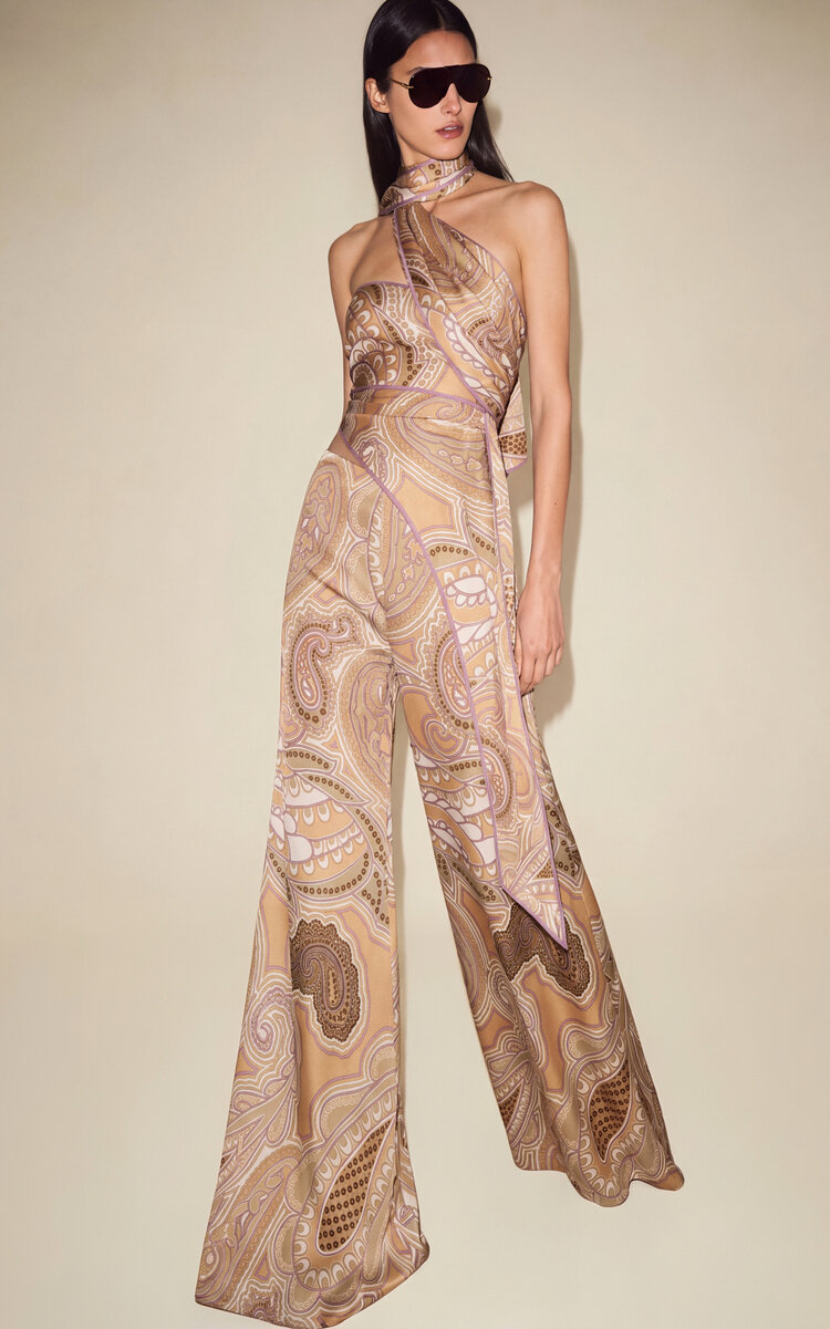 Garis Paisley Satin Wide-Leg Pants