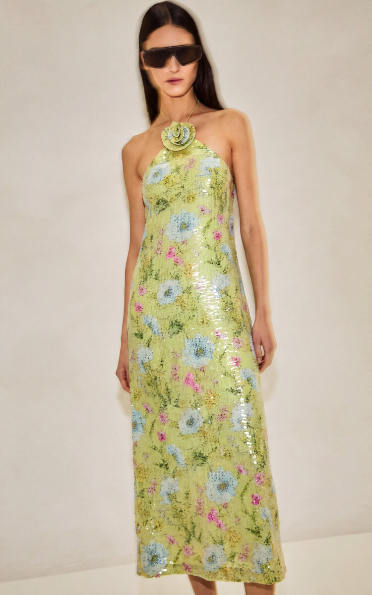 Balia Sequined Applique Midi Dress