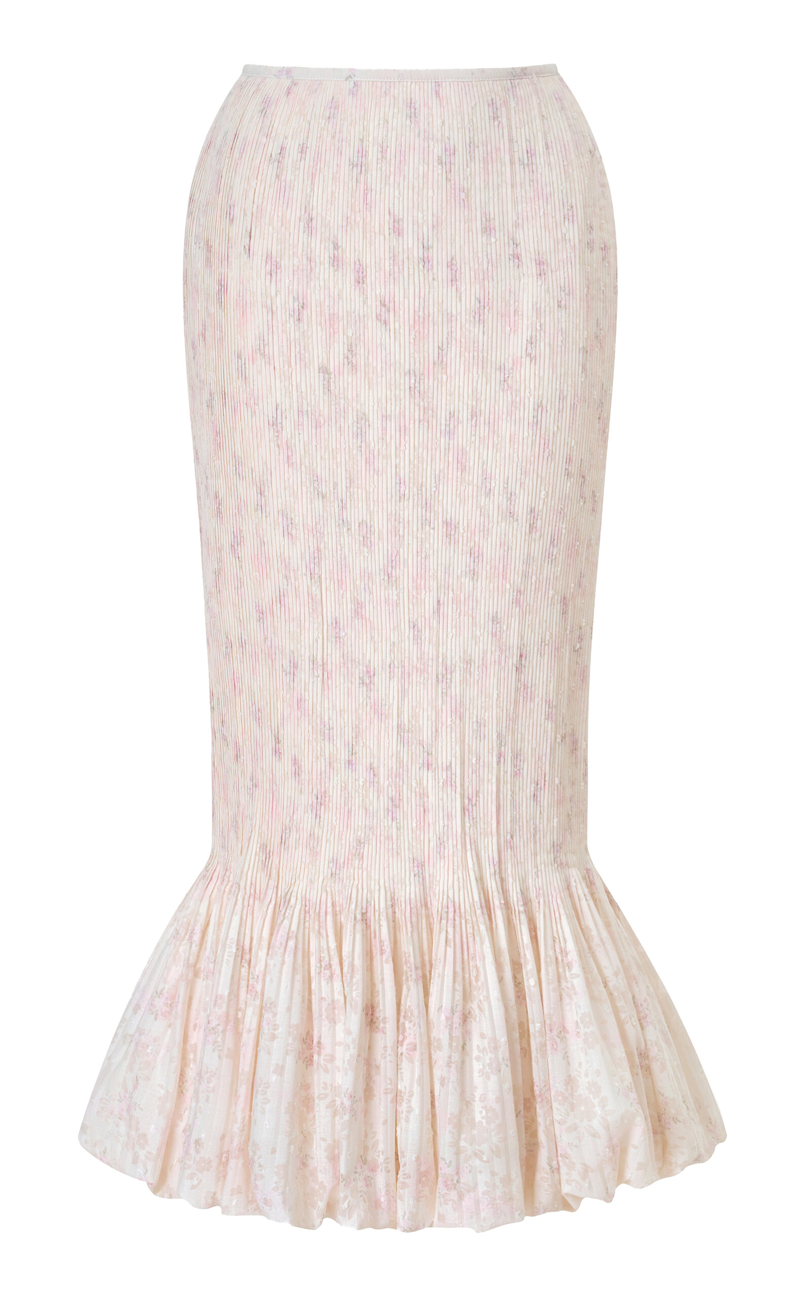 Floral Pleated Ruffle Cotton-Blend Midi Skirt