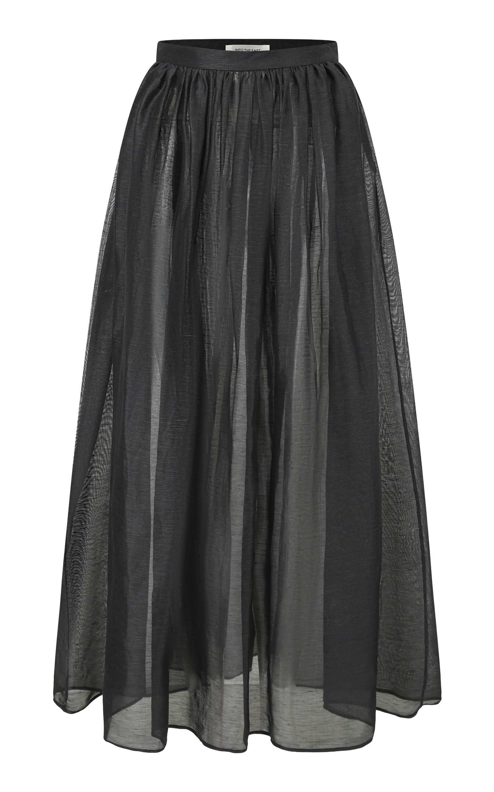 Gathered Linen-Silk Midi Skirt