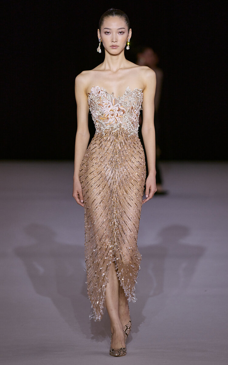 Embellished Silk-Blend Strapless Midi Dress
