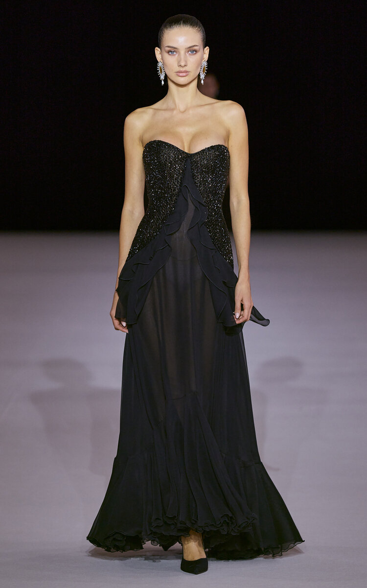 Embellished Strapless Silk-Blend Maxi Dress