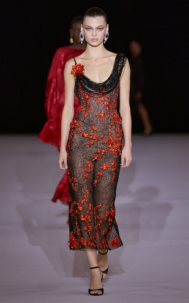 Floral Embroidered Sheer Silk-Blend Midi Dress