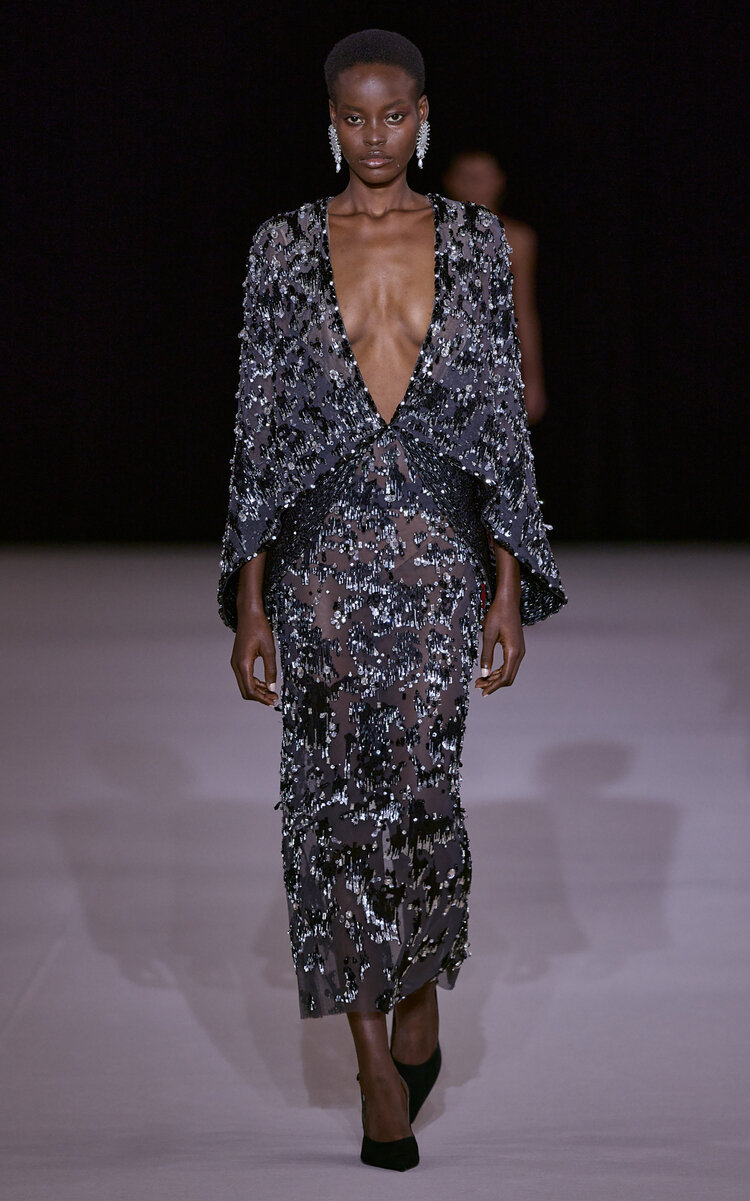 Sequined Cape-Effect Silk-Blend Midi Dress