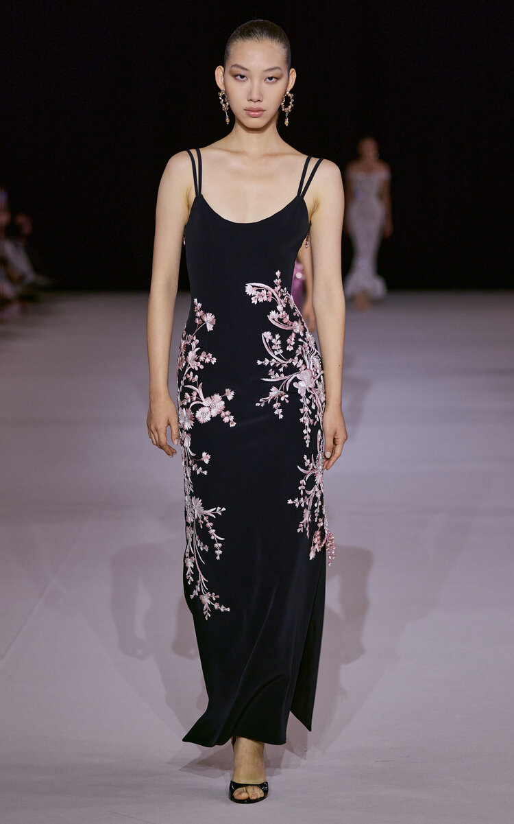 Floral Embroidered Silk-Blend Gown