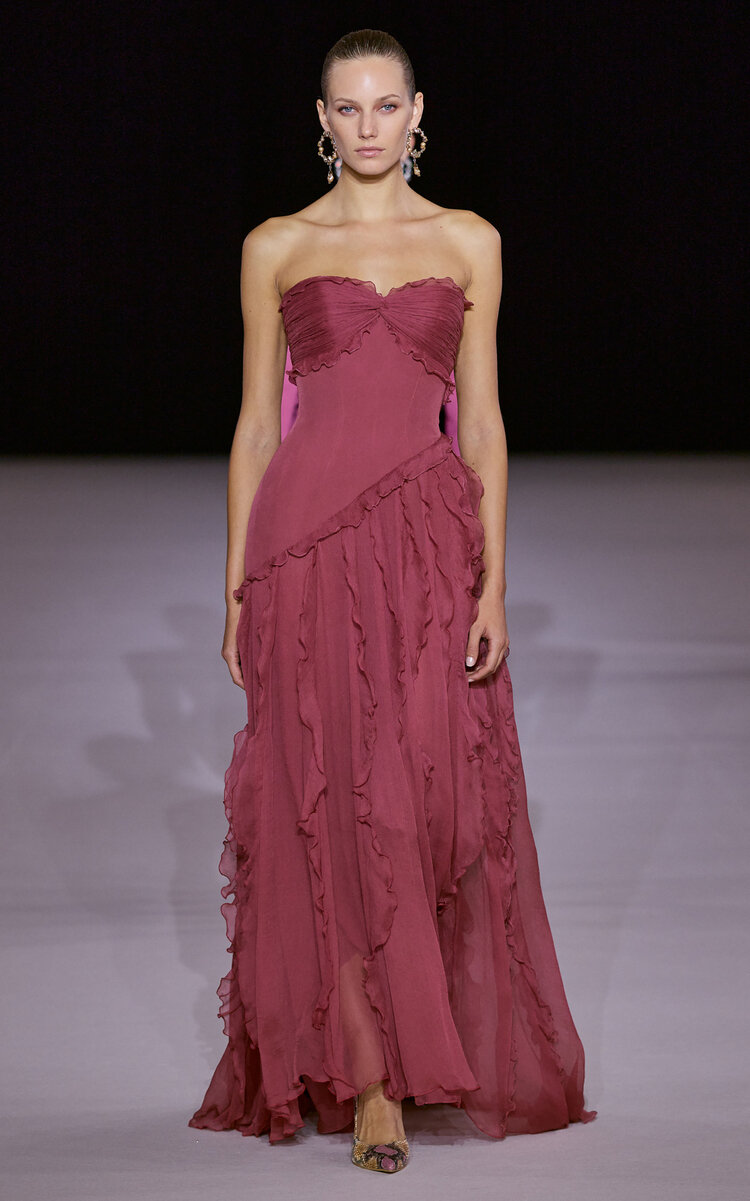 Ruffled Strapless Silk-Blend Gown