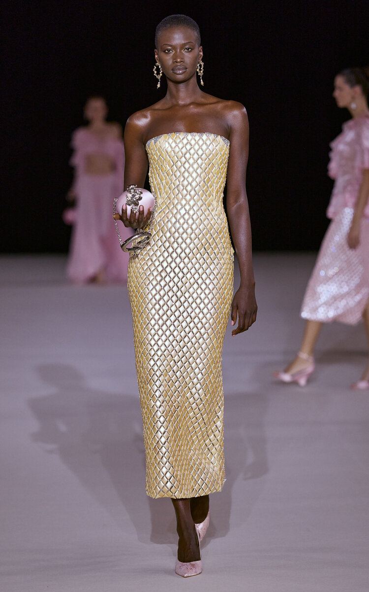 Embellished Strapless Silk-Blend Column Gown