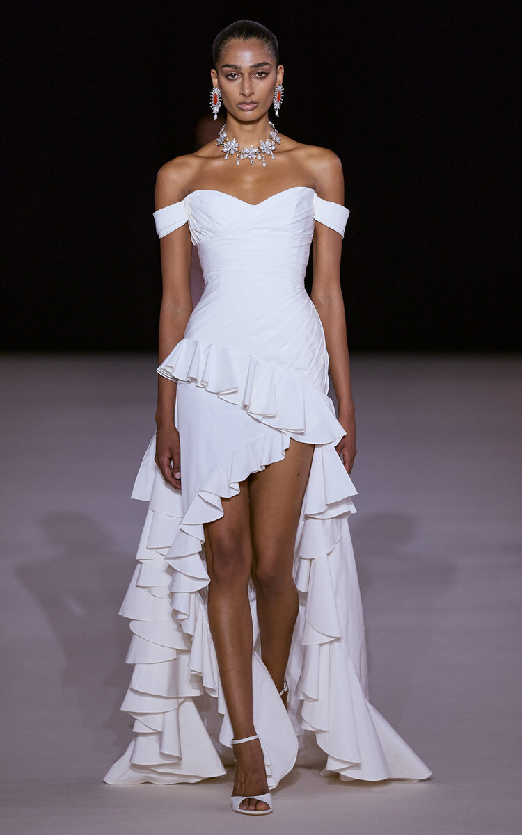 Off-Shoulder Ruffled Silk-Blend Gown