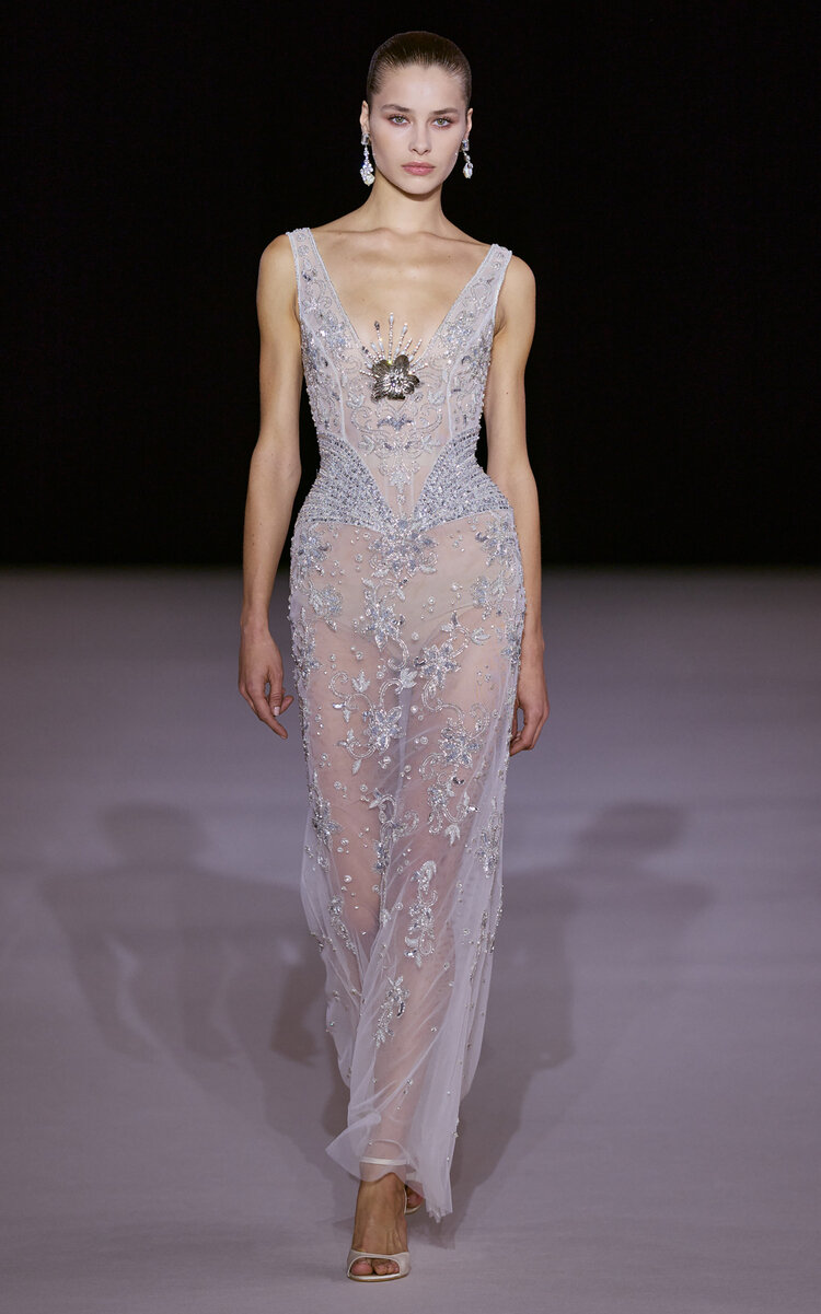 Embellished Sheer Silk-Blend Gown