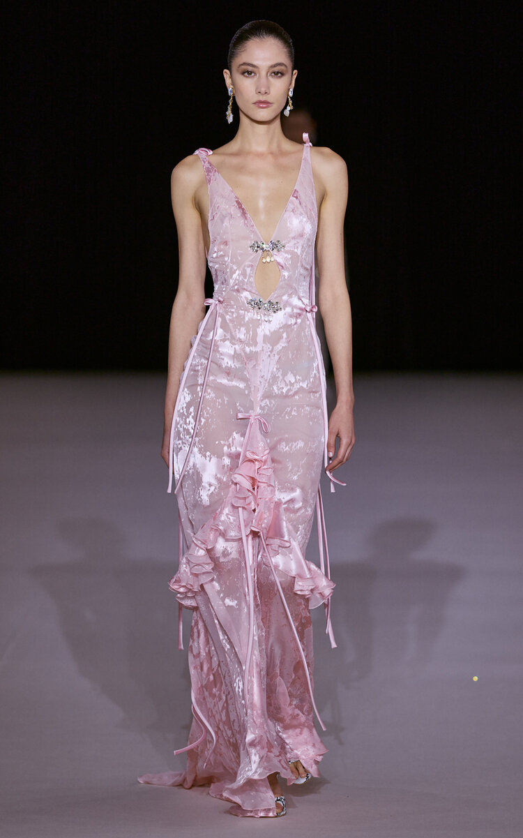 Cutout Ruffle Silk-Blend Gown