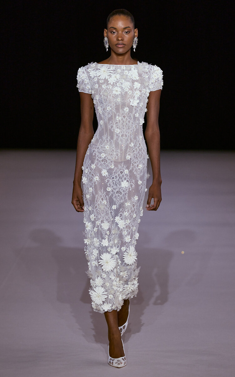 Floral Lace Silk-Blend Midi Dress
