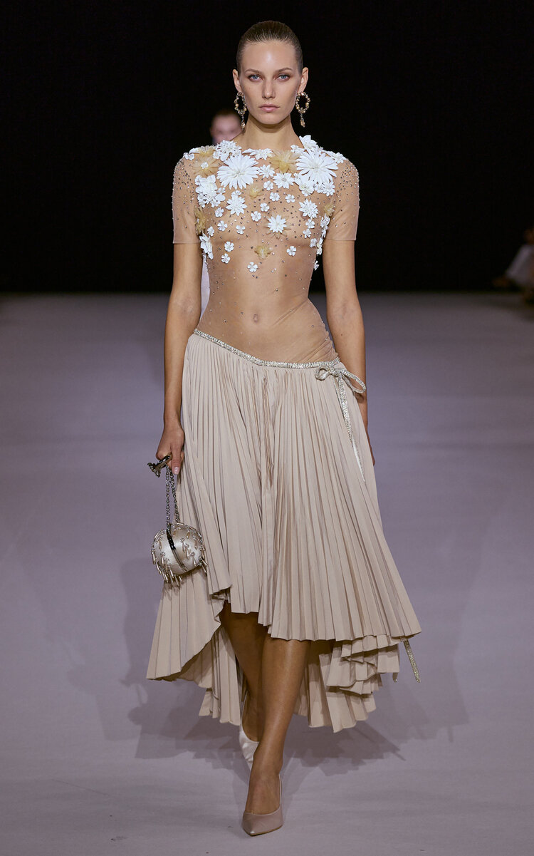 Floral Appliqué Silk-Blend Maxi Dress