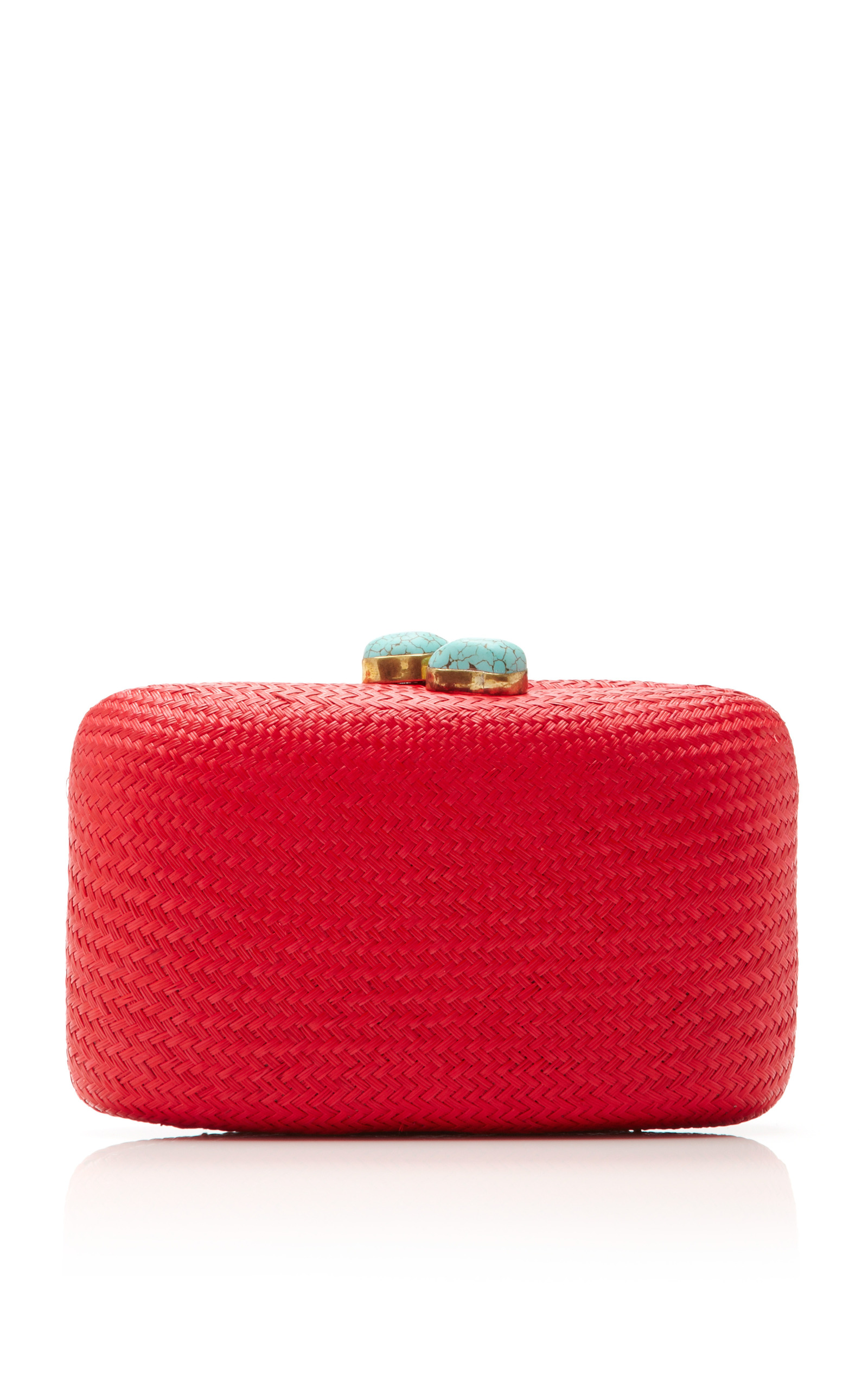 Hand-Woven Straw Clutch With Turquoise Closure by KAYU | Moda Operandi