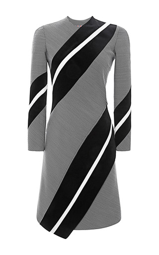 Long Sleeve Spiral Cut A-Line Dress In Herringbone | Moda Operandi
