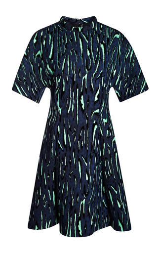 Flock Printed Crepe Suiting Moire Long Sleeve Dress by | Moda Operandi