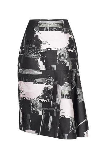 Rose Glitch Jacquard Side Flounce Pencil Skirt by Josh | Moda Operandi