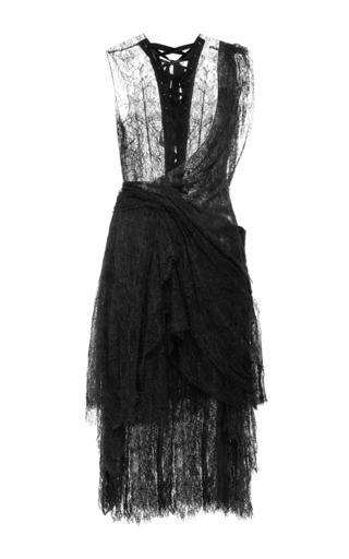 Black Chantilly Lace Deconstructed Kilt Cocktail Dress | Moda Operandi