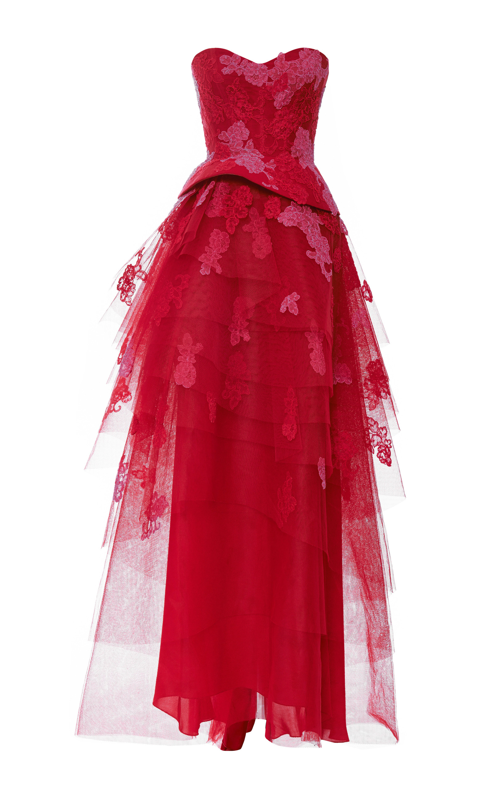 monique lhuillier red lace dress