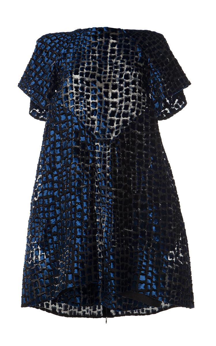 Marine Blue Devore Dress With Front Pleat by Antonio | Moda Operandi