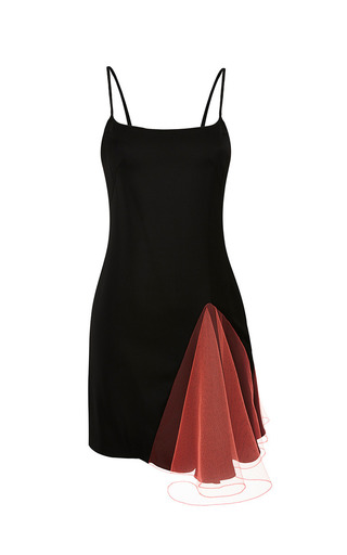 Black Strappy Dress With Neon Orange Godets by | Moda Operandi