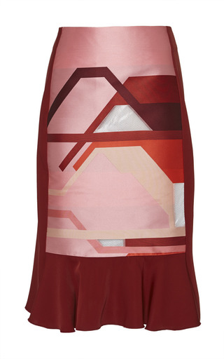 Bubble Gum And Dark Cherry Geo Skirt by Ostwald | Moda Operandi