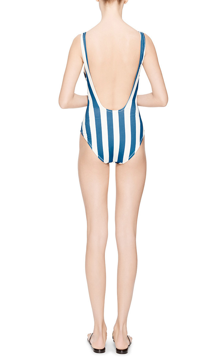 blue and white striped one piece
