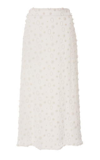 Silk Chiffon Pearl Embroidery Skirt in White by Osman | Moda Operandi