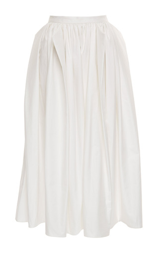 Satin Poplin Origami Shirred Skirt In White by Tibi | Moda Operandi