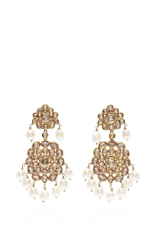 Pearl Indian Earrings In Gold by Kirat Young | Moda Operandi