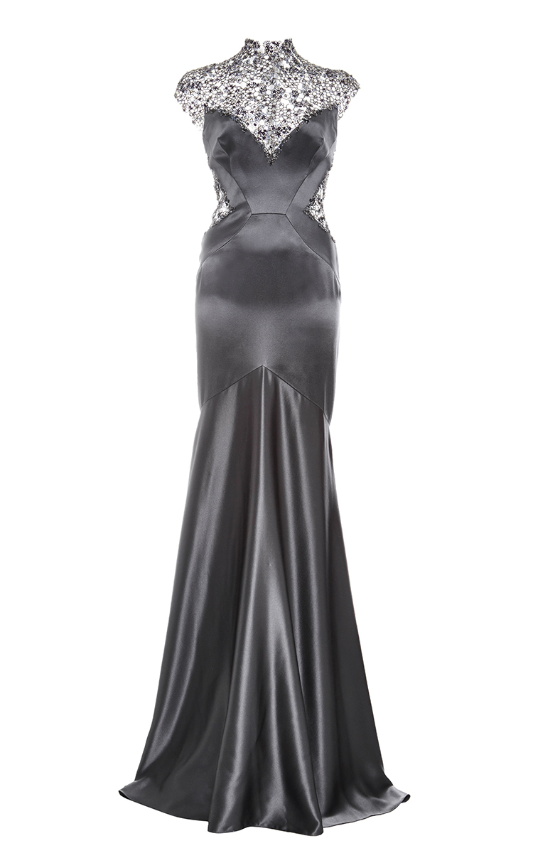 dark grey satin dress