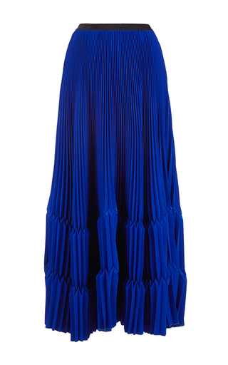 Electric Blue Contrasting Waist Pleated Midi Skirt by | Moda Operandi