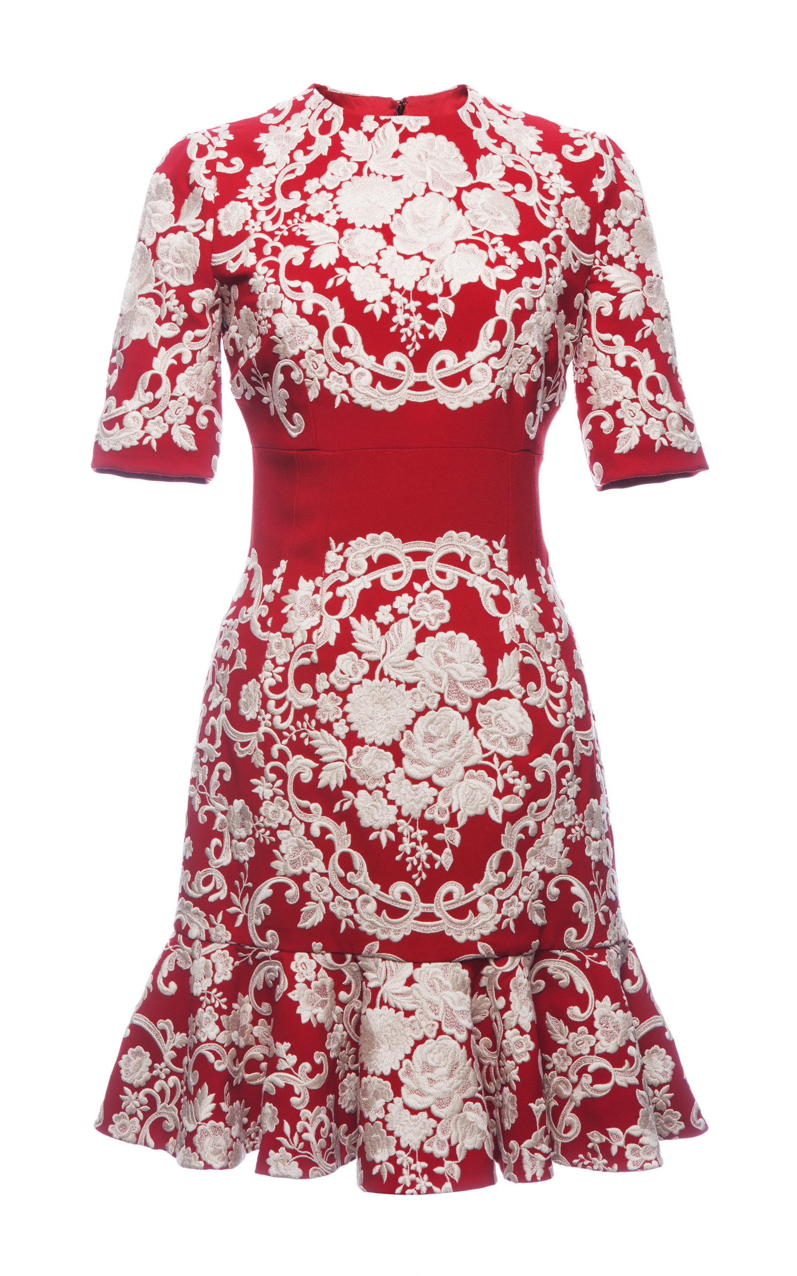 red and white embroidered dress