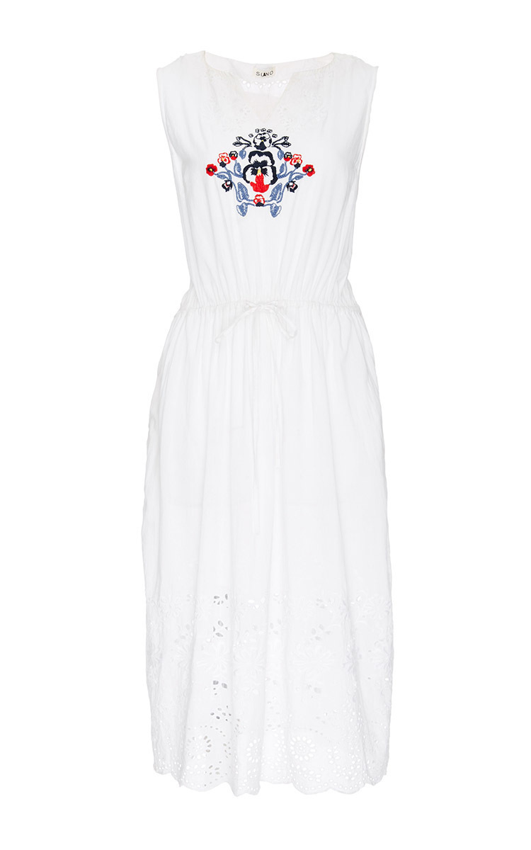 white cotton embroidered dress