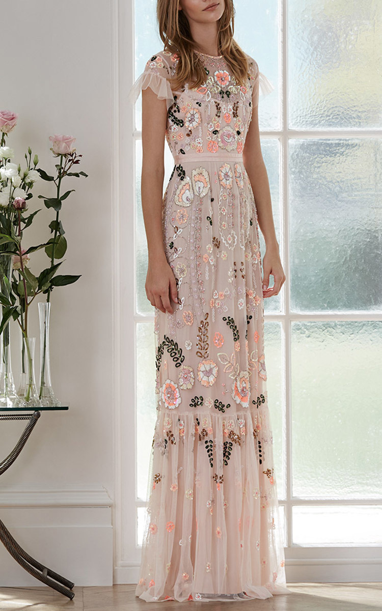 needle and thread pink maxi dress