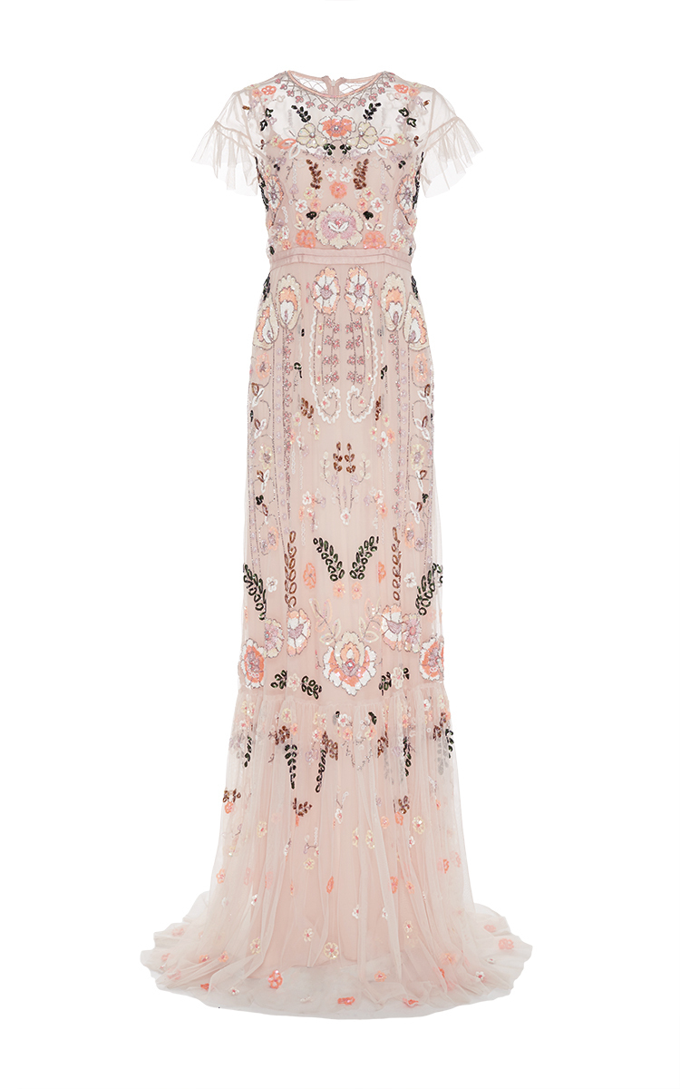 needle and thread pink maxi dress