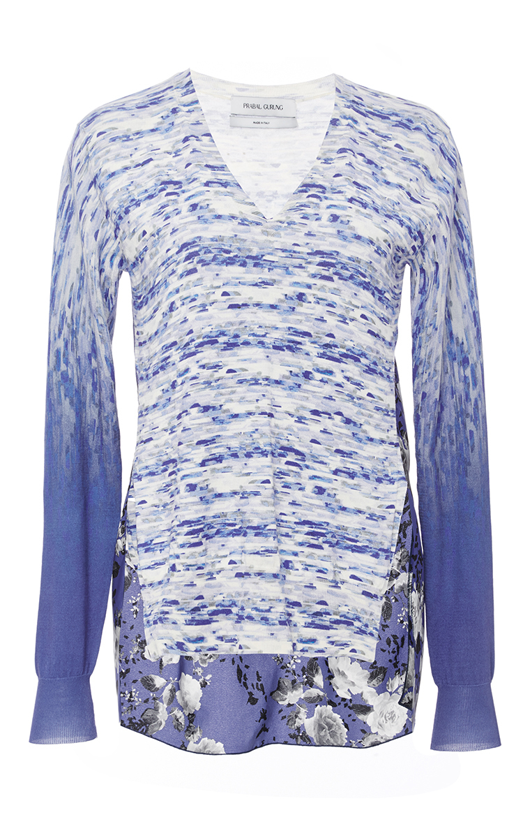Cobalt Printed Drape Back Sweater By Prabal Gurung Moda Operandi