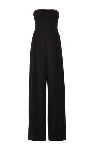 black strapless jumpsuit wide leg