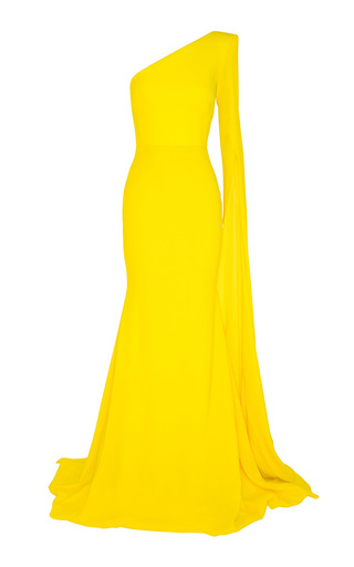 yellow one shoulder gown