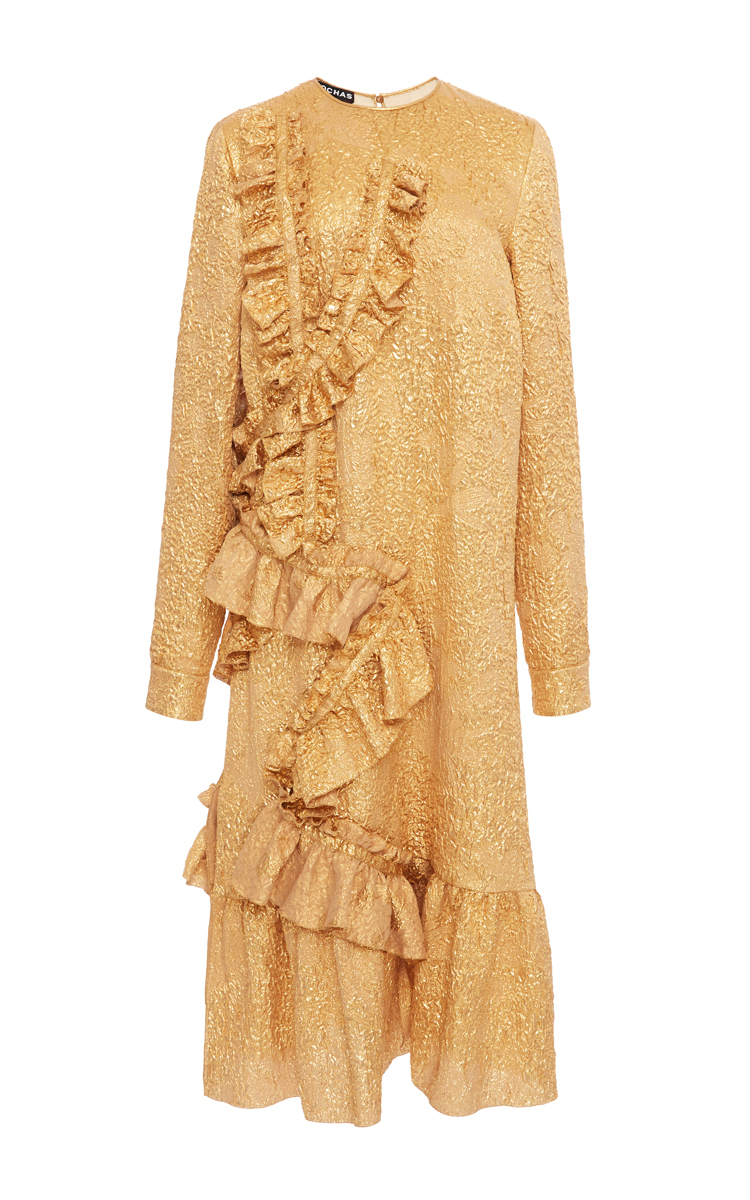 metallic ruffle jersey gown la femme