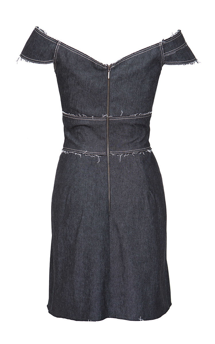 off the shoulder black denim dress