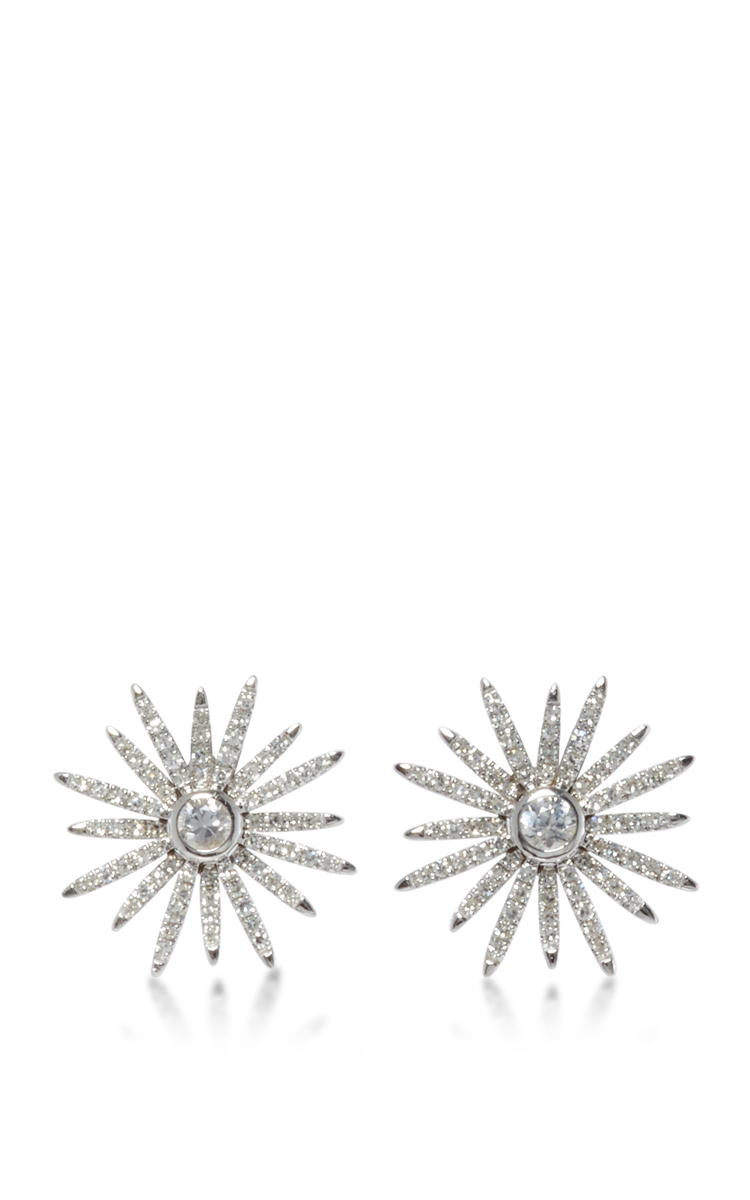 EF Collection Women's 14K White Gold Diamond Starburst Stud Earrings